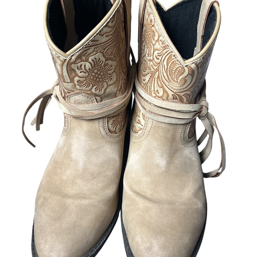 dingo Tan Floral Embossed Western Ankle Booties - Picture 4 of 14